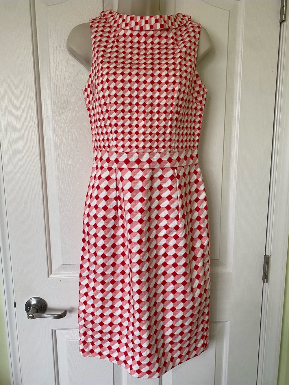 Boden Red and White Geometric Sleeveless Midi Dress
